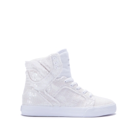 Kids Supra High Top Shoes SKYTOP White Sequin/White | AU-29210